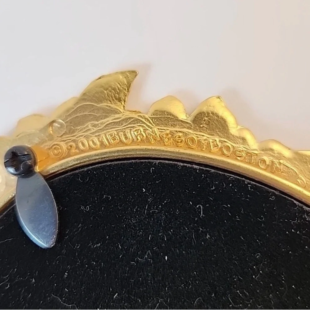 VINTAGE BURNES OF BOSTON ENAMEL & CRYSTAL FLORAL GOLD TONE OVAL FRAME HOLDS 4x6